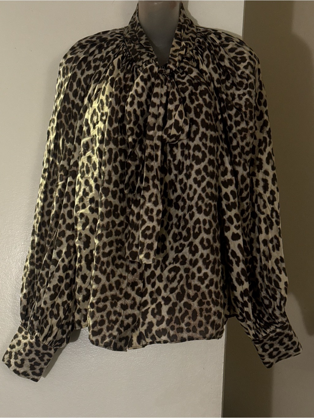 H&M Leopard-Print Tie-Neck Blouse in Brown and Black